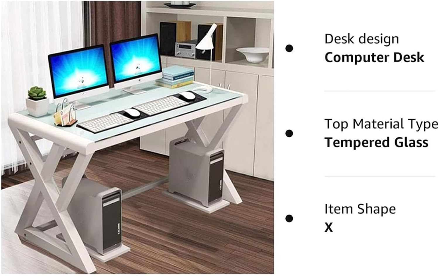 BINGTOO 55.1" Glass Top Computer Desk with Metal Frame - Modern Simple Workstation for Home Office, Gaming, Writing, Study & Work, White