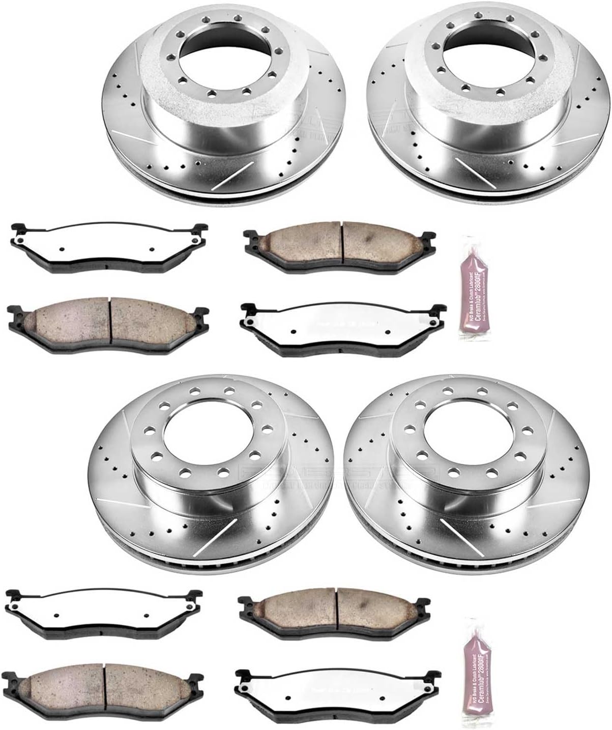 PowerStop Front & Rear Brake Kit For Ford F-450 Super Duty 2005-16 | Ford F-550 Super Duty 2005-16 - Truck & Tow Carbon Fiber Ceramic Brake Pads + Drilled & Slotted Rotors Upgrade, K5965-36