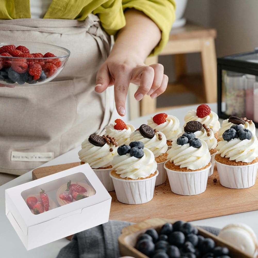 Scatole per Cupcake, Scatole per Dolci, Scatola per Biscotti, Scatola per Muffin, Porta Cupcake Cartone con Finestra Trasparente, per il Trasporto di Muffin, Torte, Dessert, Ciambelle, 20 Pezzi