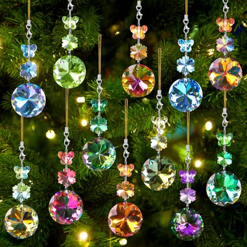 XIMISHOP 12PCS 30mm Christmas Tree Crystal Balls Ornaments Rainbow Christmas Prism Crystal Glass Balls for Xmas Tree Hanging Decorations Suncatcher Decorations Wedding Party