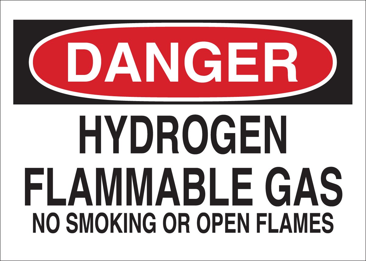 Brady 69294 Panneau en fibre de verre de qualité supérieure pour produits chimiques et dangereux, 25,4 x 35,6 cm, légende « Hydrogen Flammable Gas No Smoking or Open Flames »