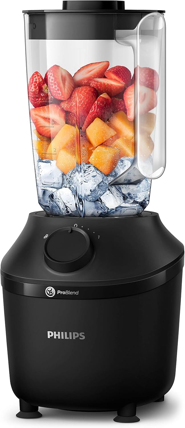 PhilipsBlender 3000 Series, ProBlend System, 1.9L Maximum Capacity, 1L Effective Capacity, 450W, 1 Speed Setting + Pulse, Plastic Jar, Black, (HR2041/01)