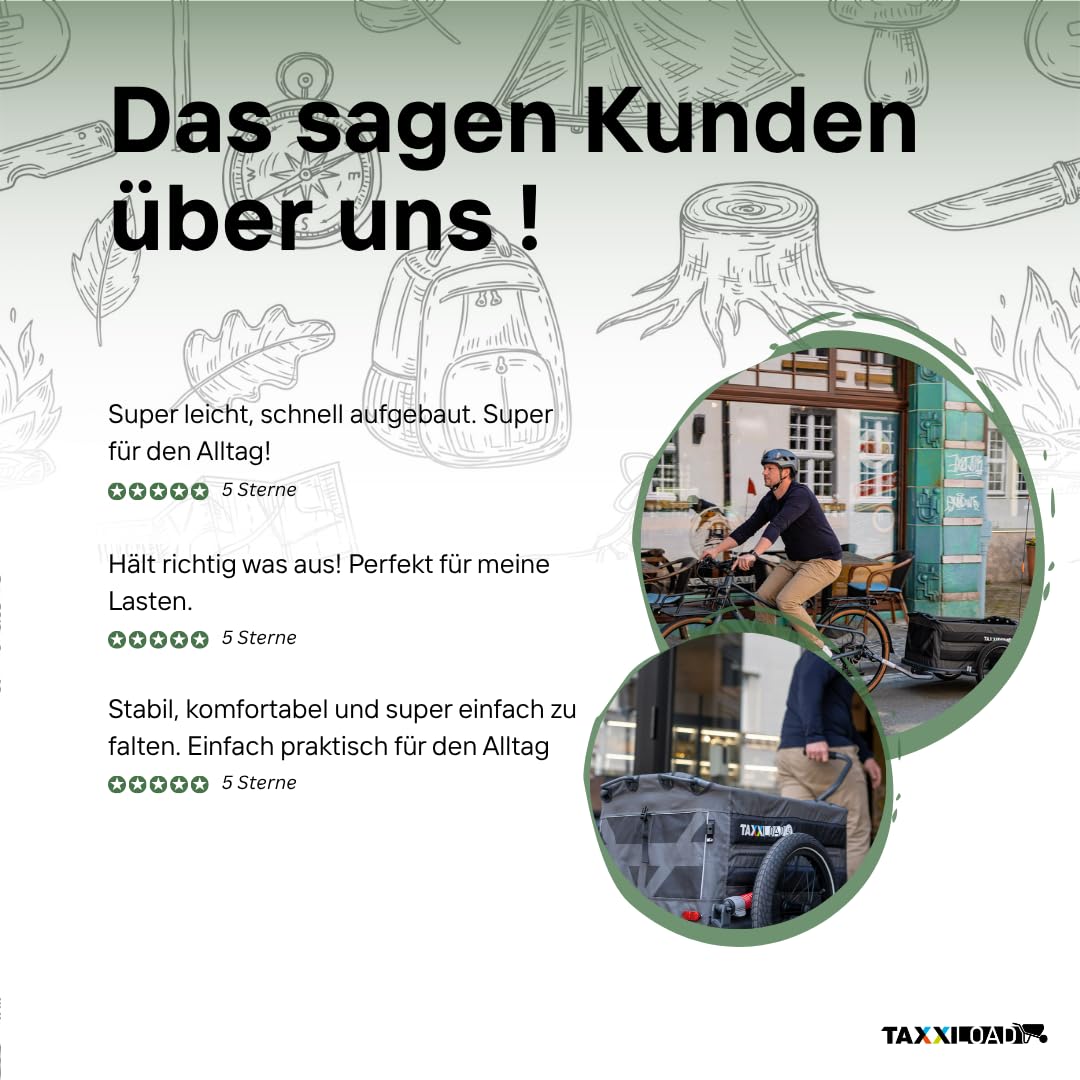 TAXXI Load 45 Lastenanhänger mit Federung für Fahrrad – Stabiler Fahrradanhänger bis 45 kg – gefedert, klappbar, wetterfest, Reflektoren, Kupplung, für Alltag & Freizeit