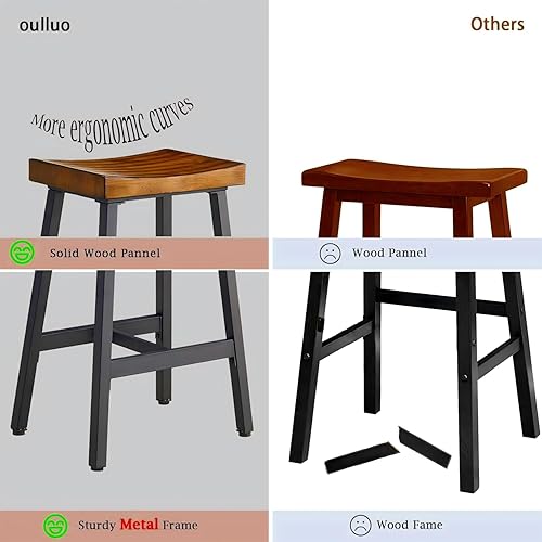 Miniatura 6 de OUllUO Juego de 2 taburetes de bar, taburetes de bar sin espalda, taburetes de bar de altura de mostrador de 25 pulgadas, taburetes de madera maciza