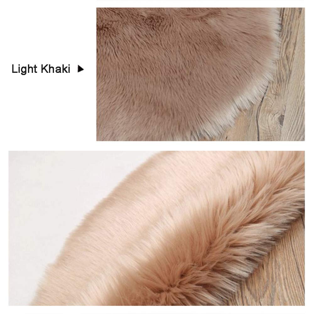Tapis en Peau de Mouton synthétique, Faux Peau de Mouton Imitation Toison Moquette Peau d'agneau Tapis Fluffy Soft Longhair Décoratif Coussin de Chaise Canapé Natte (Kaki foncé)
