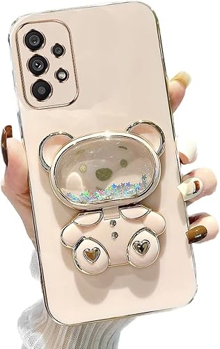 Rnrieyta Miagon Bear - Funda con soporte para Samsung Galaxy A32 5G, carcasa protectora de TPU suave galvanizada con purpurina de arena movediza y