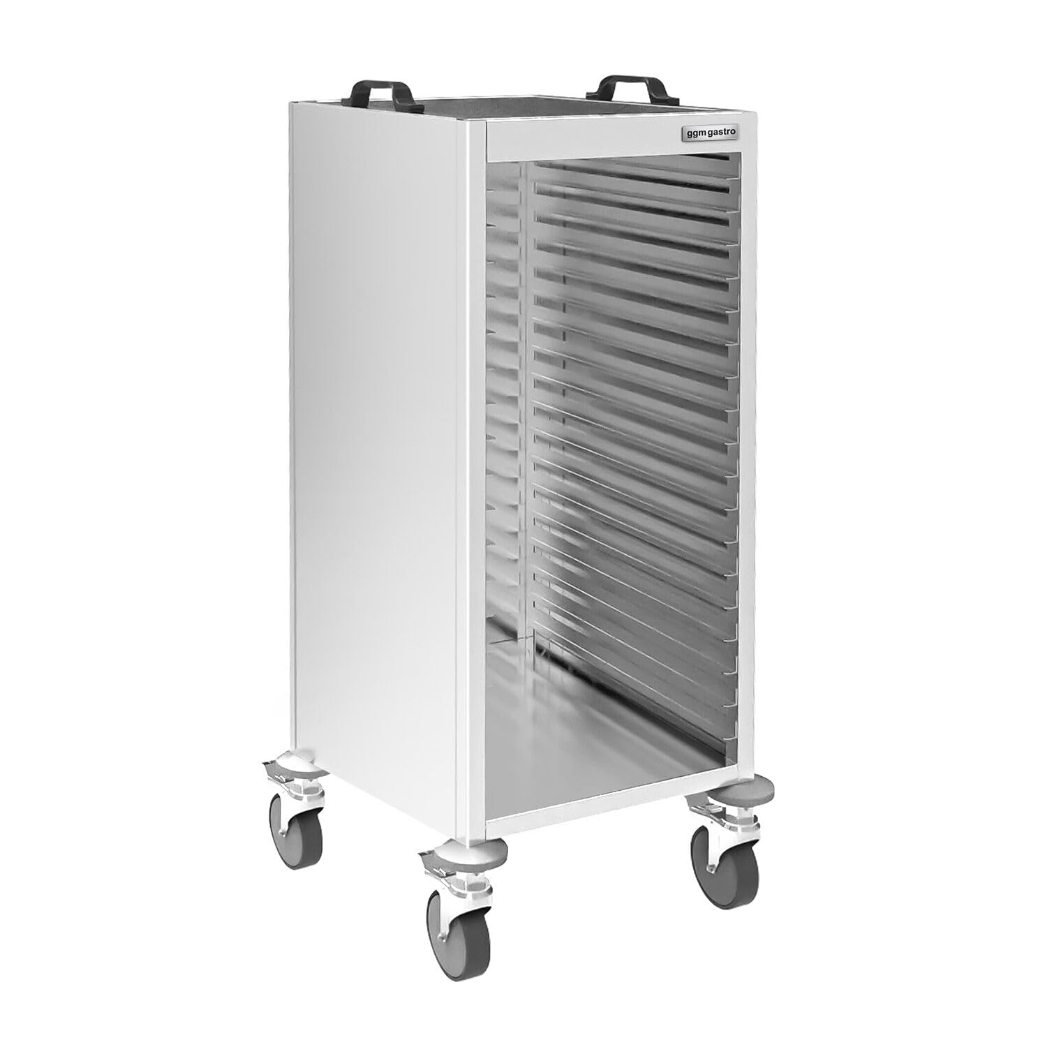 GGM Gastro | TWIN100 | Tablettwagen - Edelstahl - für 18 Tabletts - 400x280mm - mit geräuscharmen Rollen