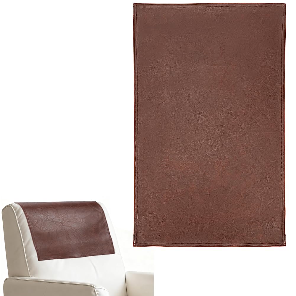 CALFOVERA Leather Headrest Protector Recliner Head Cover Non Slip Brown Faux Imitation Leather Vintage Waterproof Slipcovers Pad Set for Sofa Furniture Chair Recliner Home Office Cover 69.5 x 43.5cm