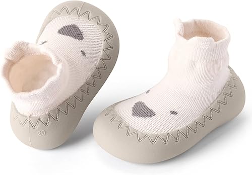Aoluvy Zapatos de calcetín para caminar para bebés, zapatos antideslizantes de goma suave para niños y niñas, primeros caminos, suela de dibujos