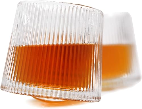 TOSSOW - Juego de 2 vasos de whisky, vasos giratorios de diamante, vidrio giratorio a la antigua moda para bebidas escocesas, irlandesas, bourbon y
