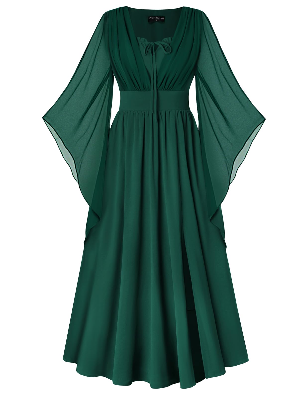 SCARLET DARKNESS Damen Renaissance Kleid 3/4 Ärmel Hohe Taille Schlitz vorne Sommerkleid V-Neck Mittelalter Maxi Kleider