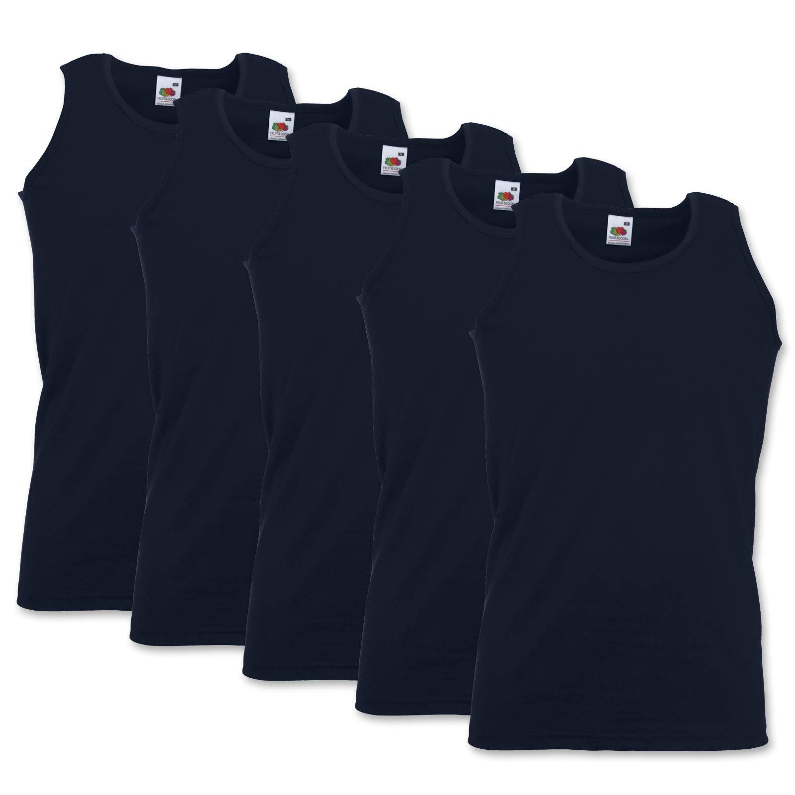 5 Pack of Fruit of the Loom Mens Athletic Vests Tank Top T Shirt Sizes and Colours (Large Mens 41-43 Inch Chest, 5 x Navy Blue)