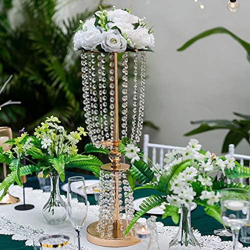 NUPTIO 2 Pcs Wedding Centerpieces for Tables, 60cm Tall Gold Vases for Centerpiece, Crystal Metal Vase Flower Stand Holders for Housewarming Gifts, Vase for Flowers for Party Christmas Reception