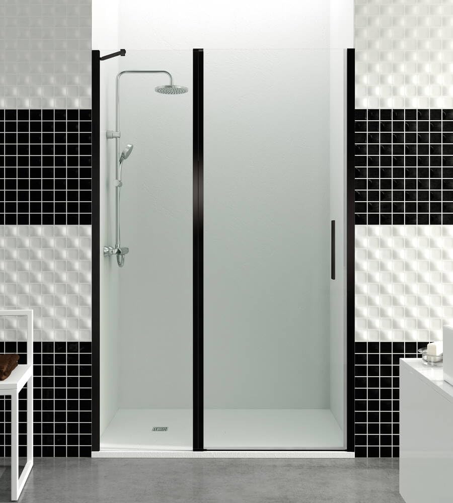 GME - Mampara Ducha 1 Puerta Corredera + 1 Puerta Fija Negra 75cm | Mampara de Cristal con Perfilería de Aluminio y 195cm de Altura | Cristal Templado 6mm Antical Y Cierre Magnético