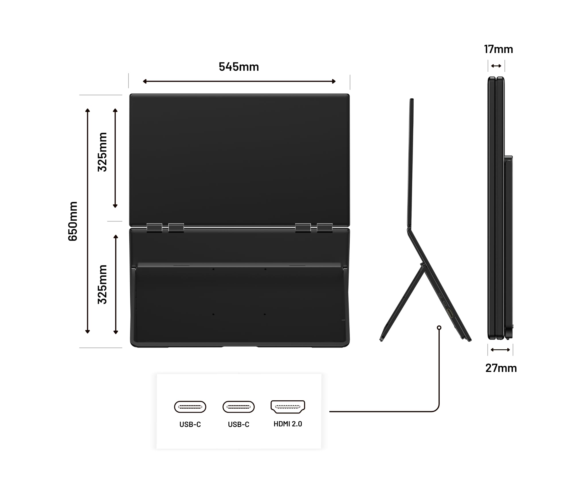 JapanNext Dual Portable Monitor 23,8" (x2) IPS Full HD (1920 x 1080) | 100 Hz | Carga a través de USB-C (45W) Altavoces Integrados HDMI USB-C Conector Jack| JN-DMD-IPS238F-C4