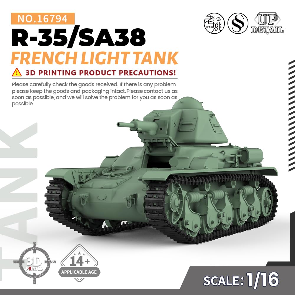 MRY-SFW SS16794 1/16 zestaw do budowy modelu wojskowego, francuski czołg lekki R-35/SA38