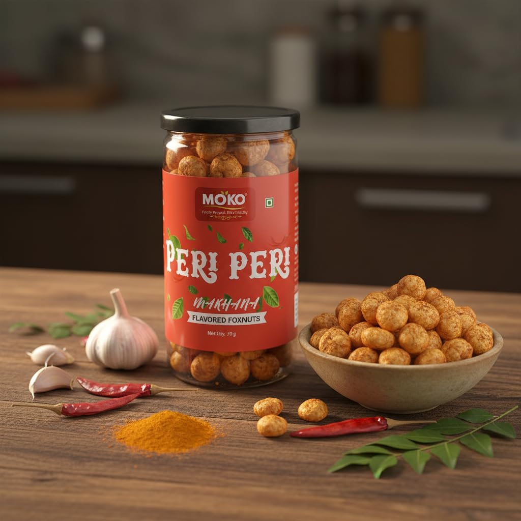 MOKO - Purely Popped. Truly Healthy Peri Peri Makhana (Foxnuts) | Roasted Lotus Seeds | Gluten-Free, High Protein, Low Calorie Healthy | Diet-Friendly Evening | 70g 4