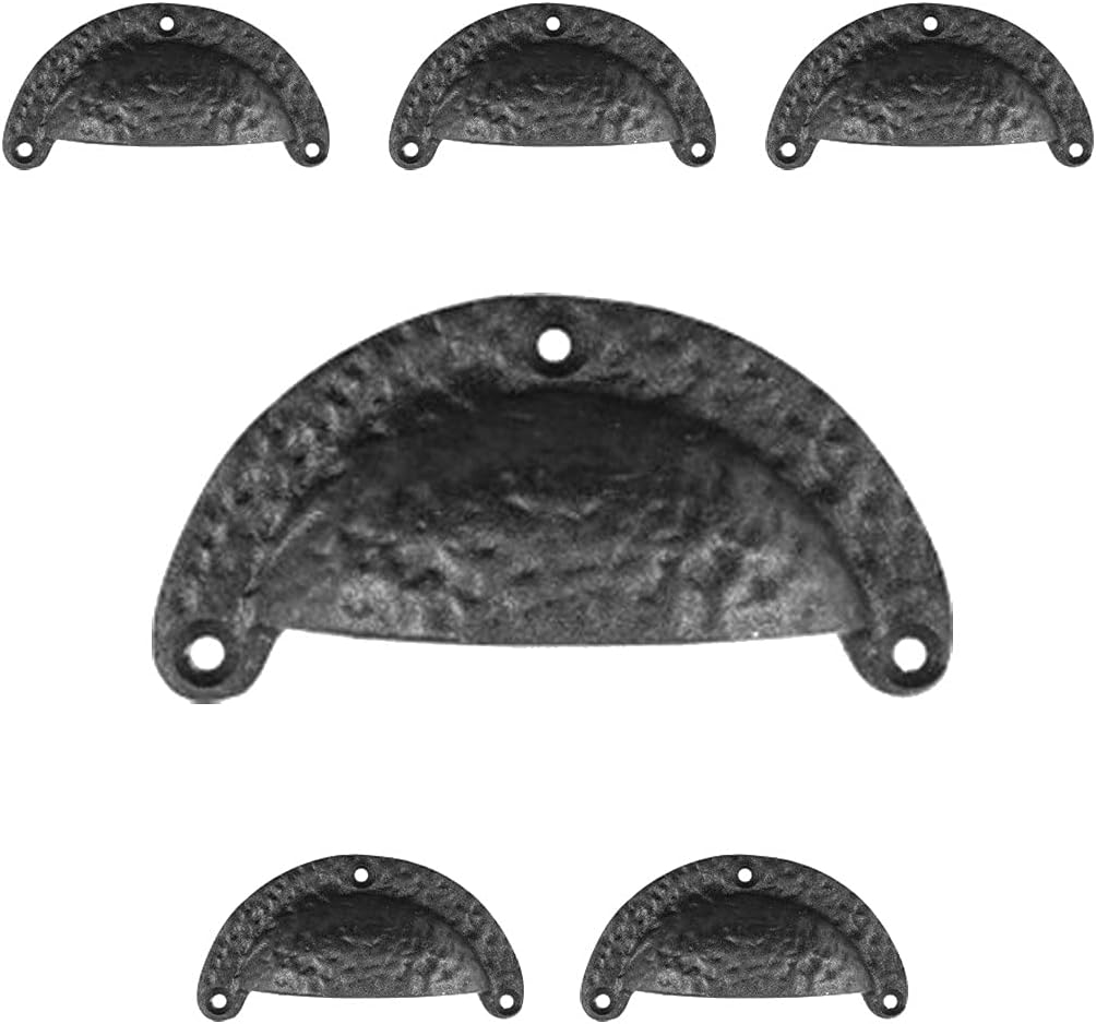 Renovators Supply Manufacturing Cabinet Handles 3.5 in. Black Wrought Iron Cabinet Knobs, Drawer Pulls with Mounting Hardware Pack of 6