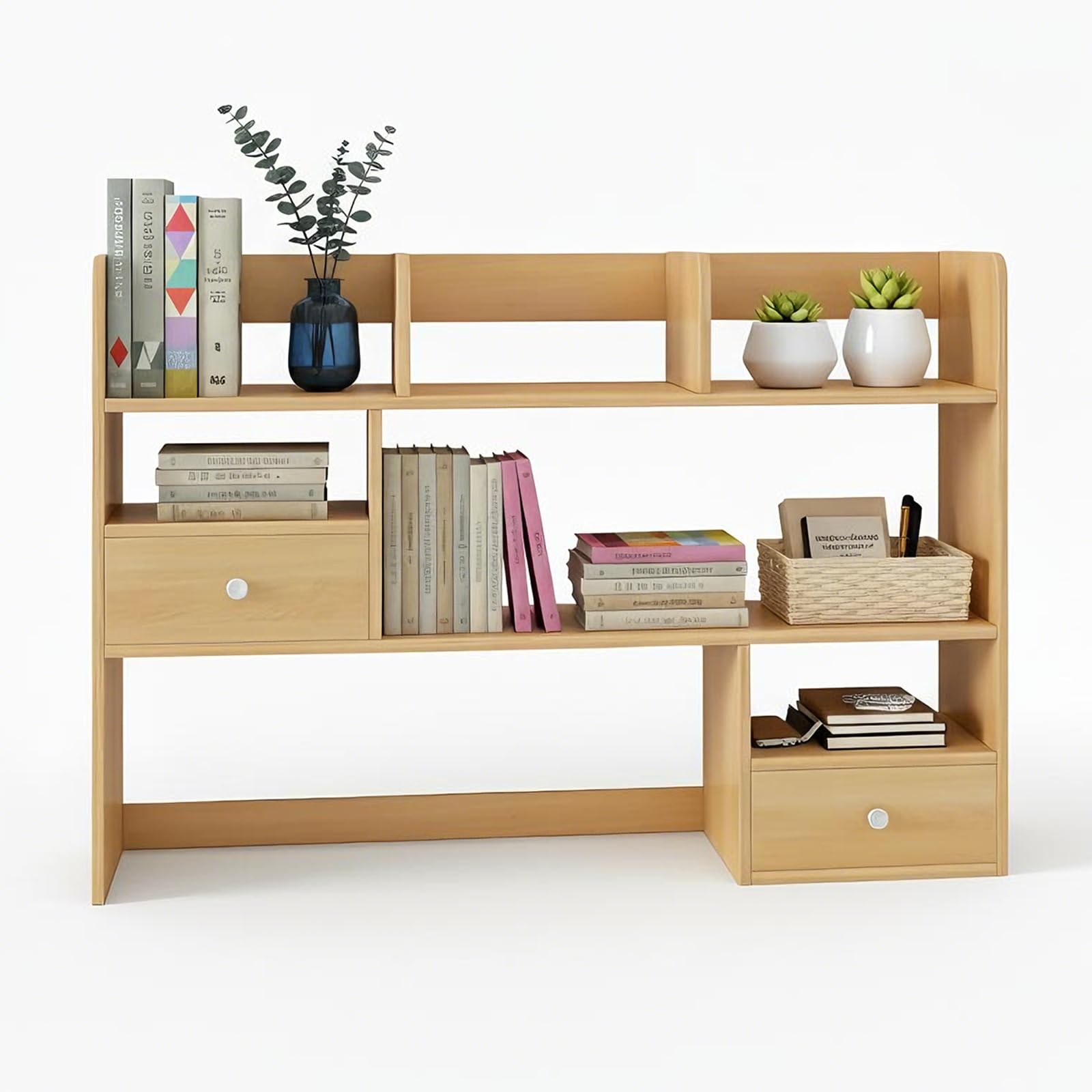 Mensola Scrivania da Appoggio con Cassetti e Vani, Libreria da Scrivania Salvaspazio per Organizzare la Tavola, Scaffale da Scrivania Robusto per Casa e Ufficio 60/80x17x80cm(Size:80x17x80CM)
