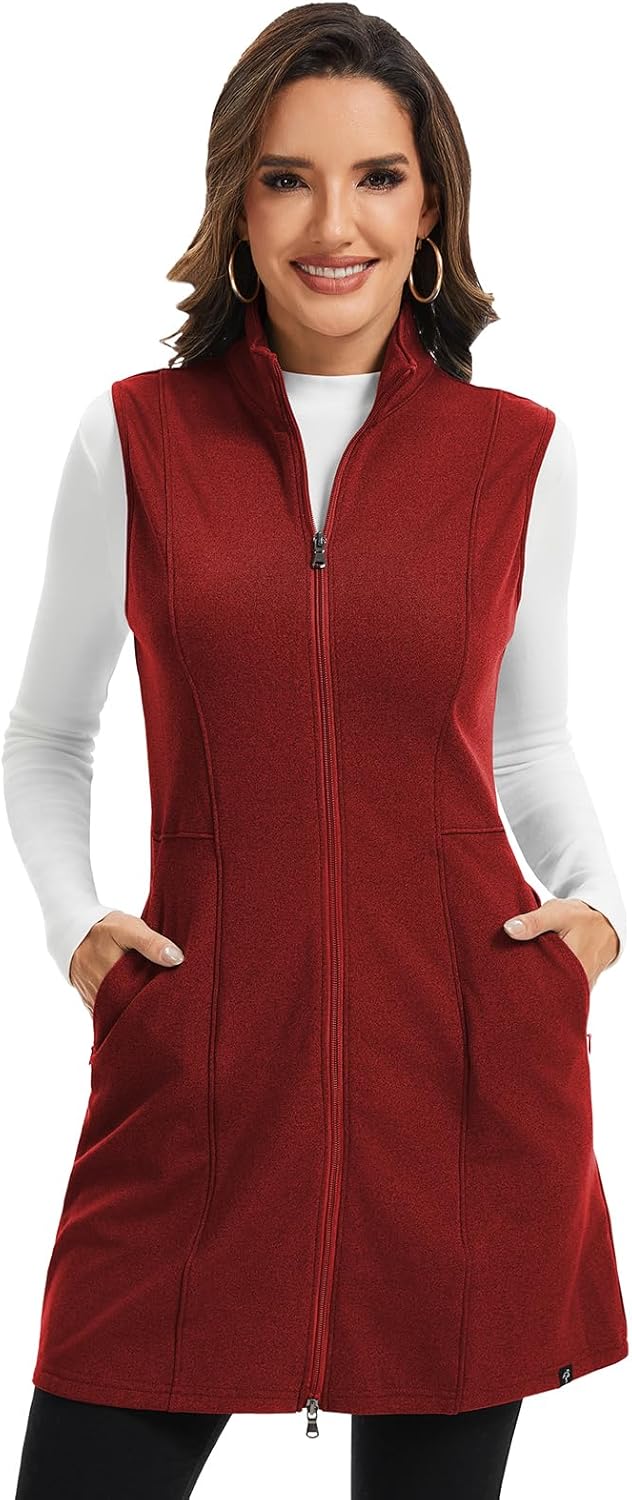 Soneven Womens Fleece Vest Long Thermal Dresses Winter Warm Outdoor Hiking Running Vest Sleeveless Jackets for Womens
