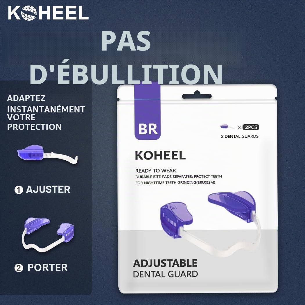 KOHEEL Gouttière Dentaire Ajustable Sans Ébullition pour Bruxisme, Protège-Dents de Nuit Confortable, Soulagement des Douleurs ATM et Amélioration du Sommeil (Lot de 2)