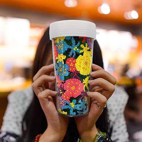 Miniatura 2 de Botella de agua 5D con pintura de diamantes de flores coloridas, botella de agua de 16 onzas sin BPA y arte de diamantes a prueba de fugas, vaso de