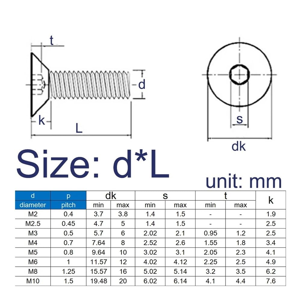 2–10 Stück M3 M4 M5 M6 M8 M10 DIN7991 TA2 Titan Innensechskant Flachsenkkopfschraube L = 35–50 mm(40mm,M4 (10pcs))