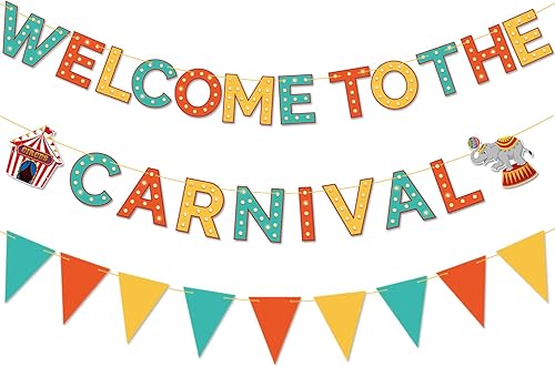 Cartel de bienvenida al carnaval: decoraciones de fiesta temática de carnaval y circo, juegos y pancartas