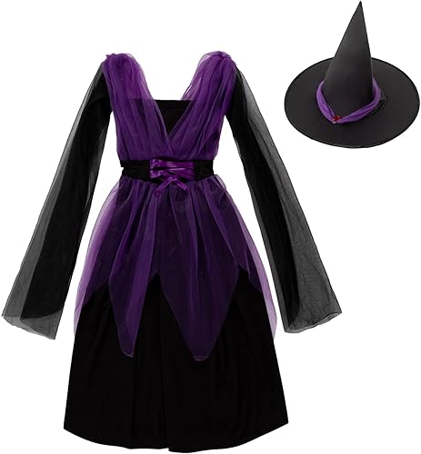 BabyMars Toddler Little Girls Halloween Witch Costume Dress Outfit with Hat