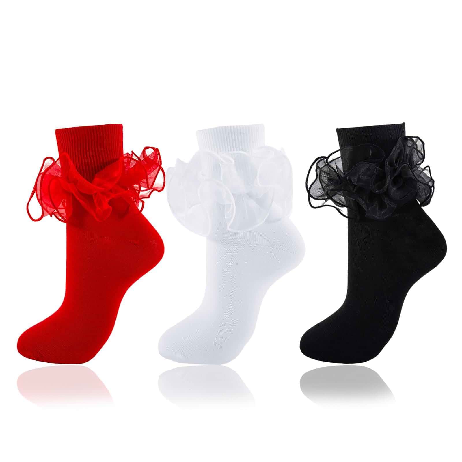 Big Ruffle Socks Women(Size 5-11) Turn Cuff Cotton Lace Frilly Socks Soft breathable cotton crew socks for Mary Janes & Loafers, perfect for coquette aesthetic and 80s vintage dress