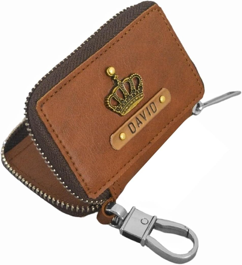 The Bling Stores Personalized/Customized Leather Car Key Chain, Car Key Case, Smart Key Holder Protection, Coin Holder, Auto Remote Keyring, (Brown)