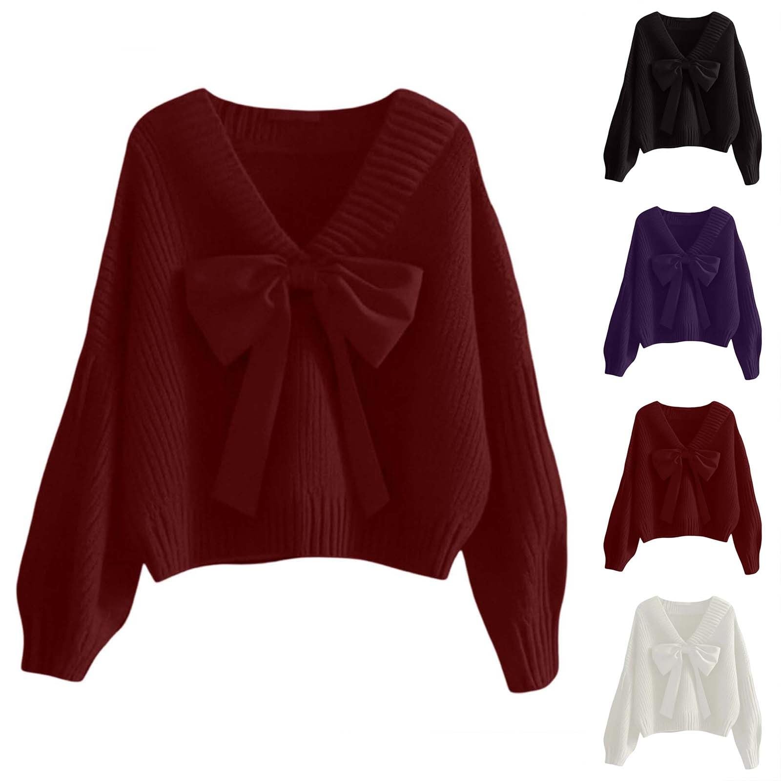 Valentines Sweater Women Long Sleeve V Neck Knitted Bow Sweaters Cute Pullover Sweatshirt Holiday Tops Outfit