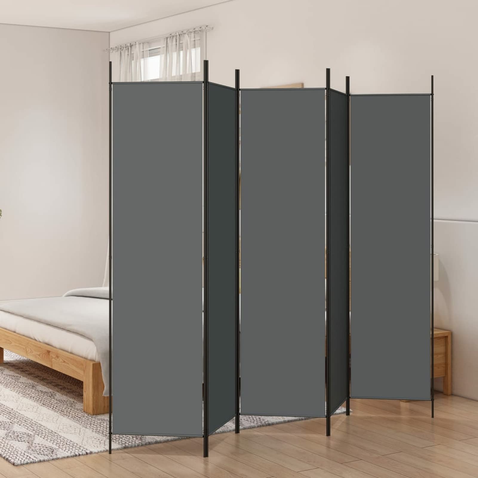 ZHOUMIN Divisorio a 5 Pannelli Antracite 250x200 cm Tessuto h,Pannelli Divisori per Interni,Divisorio per Ambienti,Paravento da Interno