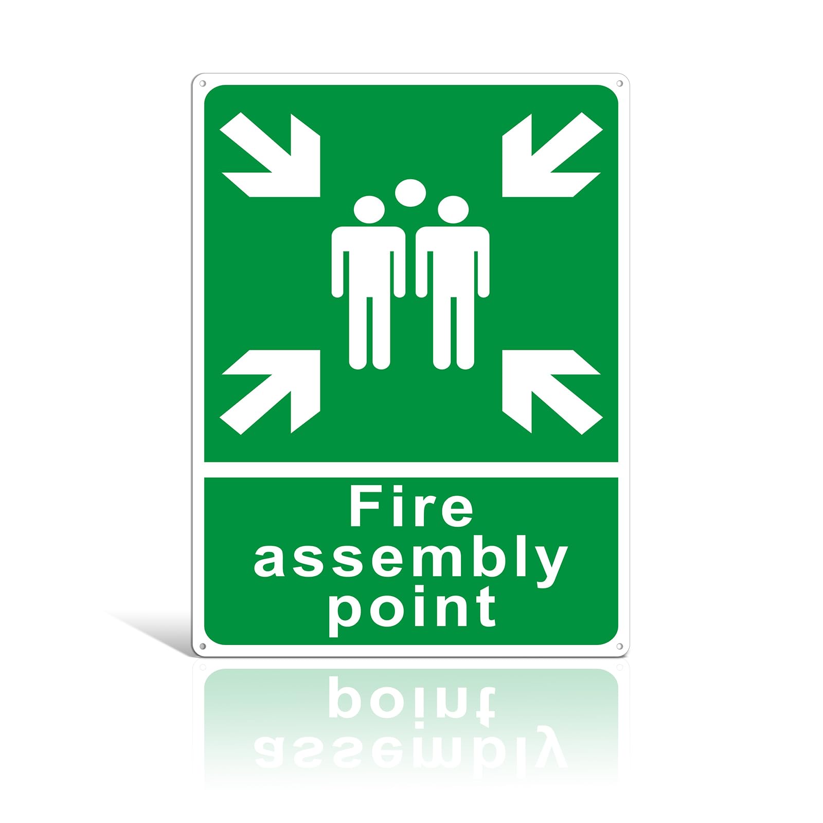Large Fire Assembly Point Sign Outdoor, 300x400mm Reflective PVC Fire Safety Signs with 4 Pre-Drilled Holes,Weatherproof,Green
