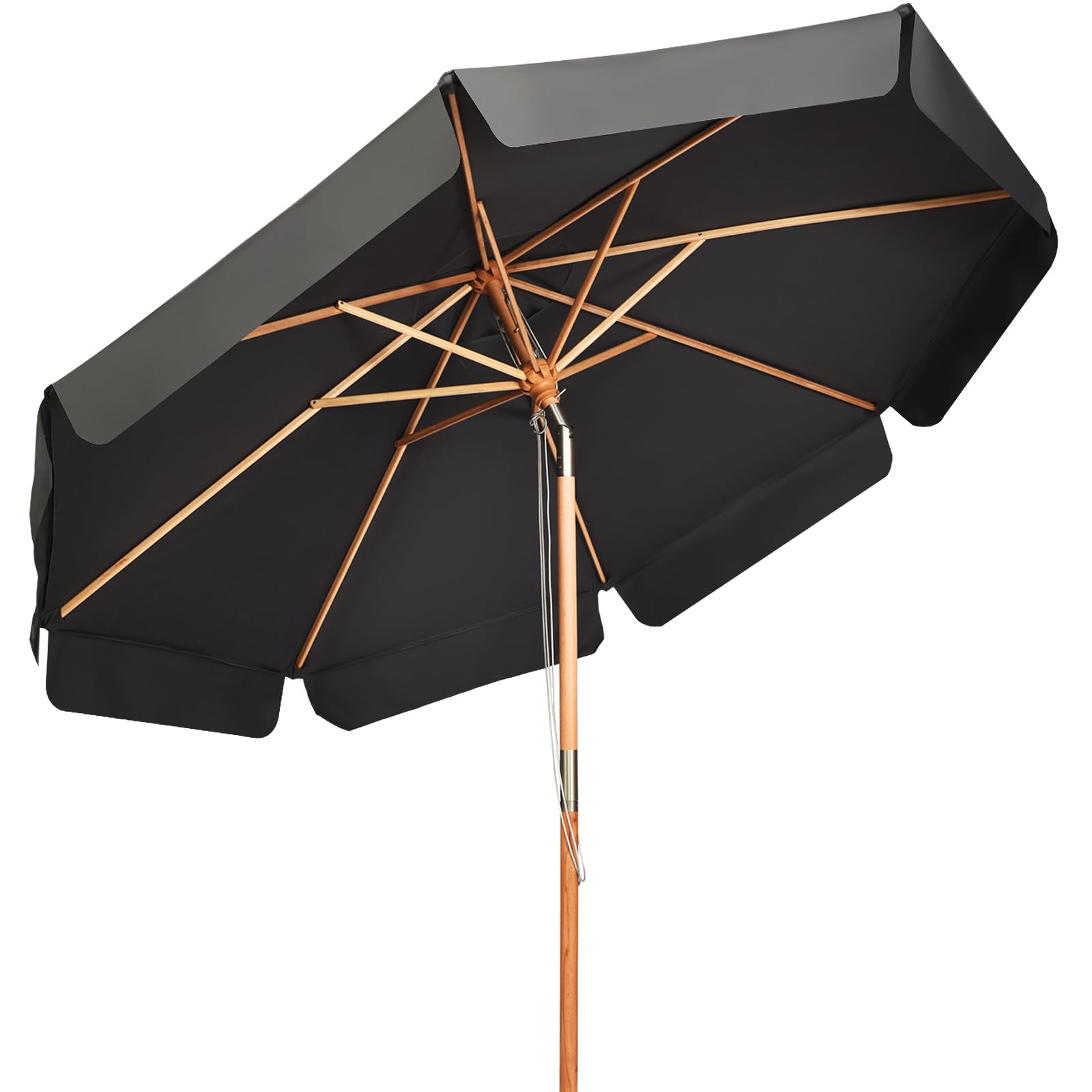 GOPLUS Parasol de Jardin Exterieur 3x3M, Parasol Inclinable de Balcon avec 8 Baleines en Bois, Tissu Anti-UV, avec Lambrequin pour Terrasse Patio Restaurant (Gris)