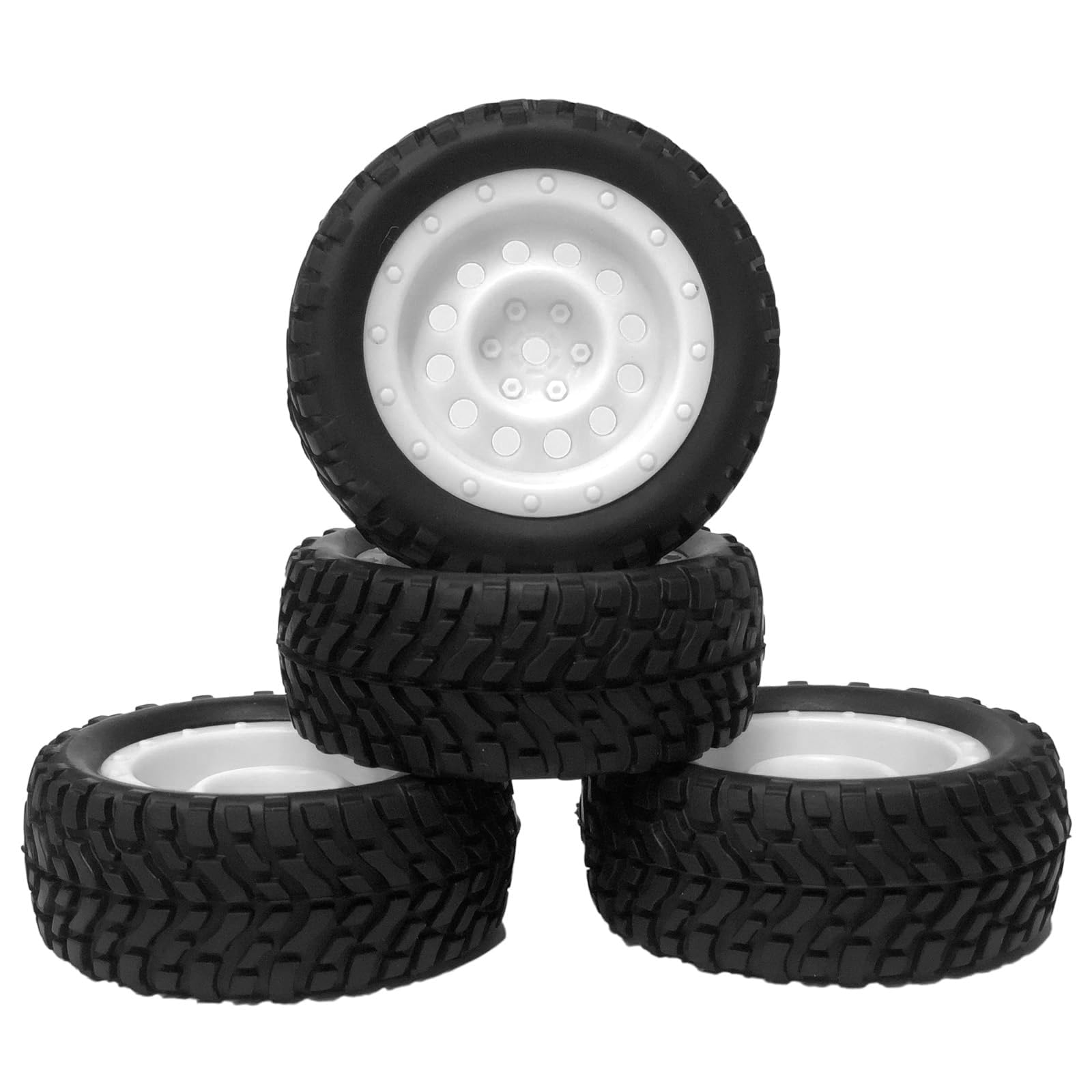 KINGCOO 4PCS 75mm Rubber Tyres Tires with Foam Inserts and Plastic Wheel Rims 12mm Hex for 1/10 On-Road RC Drift Touring Car 1/14 1/16 1/18 Rally Car Replacement Parts (A-White)