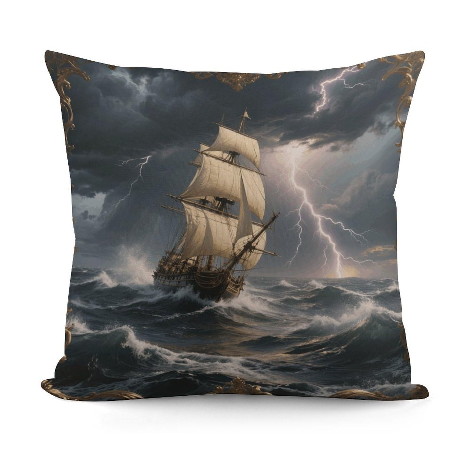 VstaDank Sailing Ship in Stormy Sea Throw Pillow Cover Soft Square Cushion Cover Art Artwork Pillow Covers Mordern Couch Pillow Covers Decorative Cushion Case for Chair Couch Bedroom Living Room