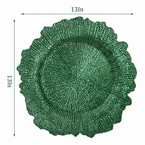 Wuweot 12 Pack Charger Plates, 13" Green Plastic Reef Charger Plates With Flora Rim For Catering Events, Wedding Party Restaurant Dinner Parties #TOP1