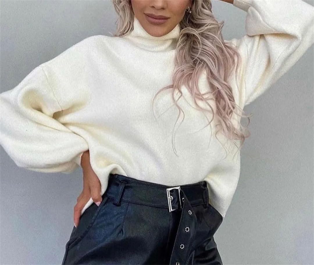 Maglione da donna a collo alto, a maniche lunghe, in maglia