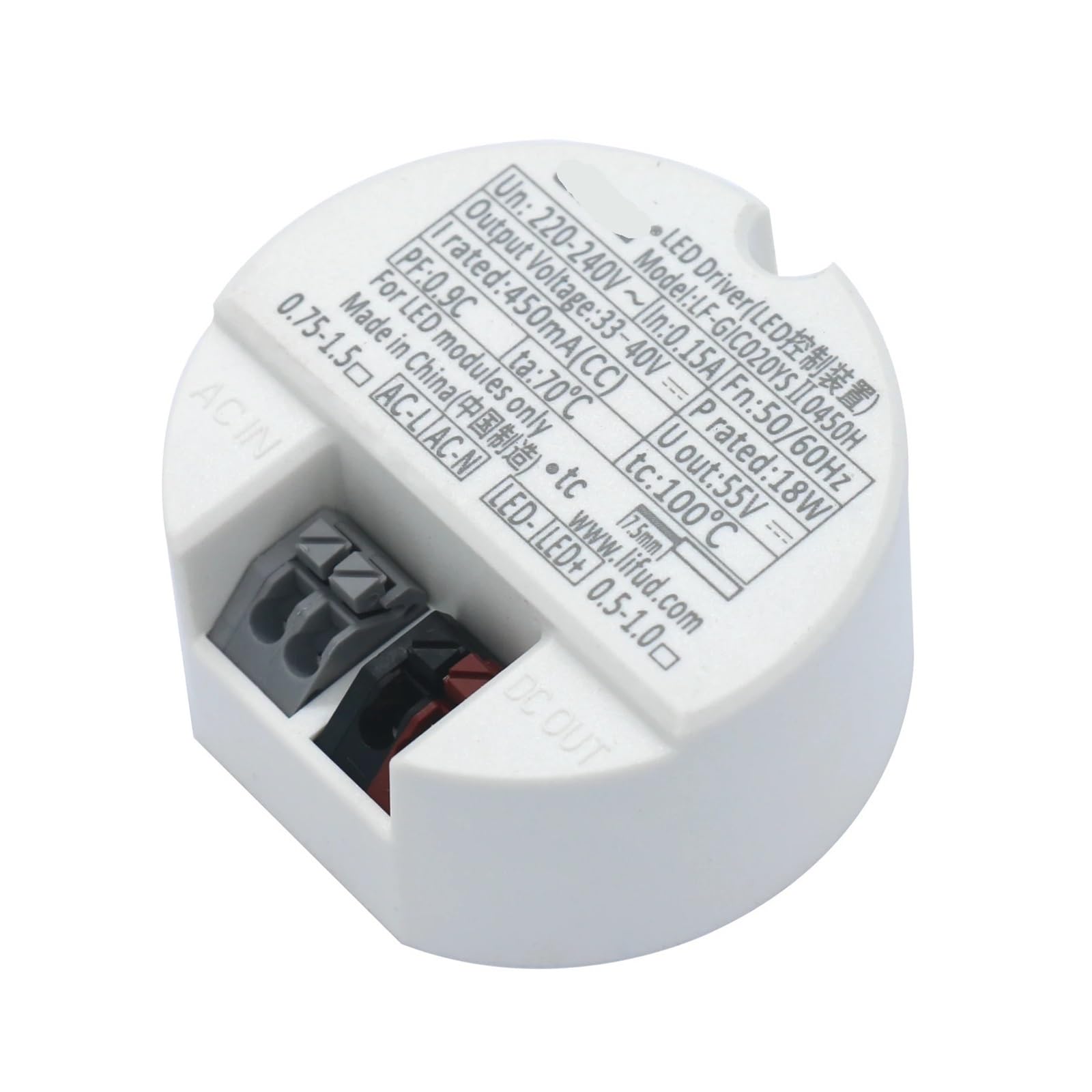 Pilote LED 18W transformateur d'éclairage AC220-240V alimentation DC33-40V sans soudure