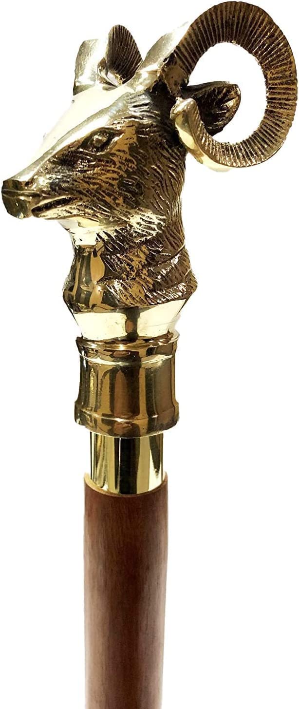 Antique Brass Walking Stick Brass Handle Vintage Nautical Wooden Walking Stick Derby Cane Walking Stick for Parents, Grandparents 37inch (HM-WLK-14)