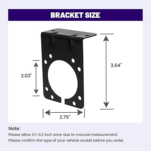 Miniatura 2 de Oyviny Soporte de montaje de enchufe de remolque de 7 vías, soporte de montaje de metal para uso general, tornillos y tuercas de metal incluidos