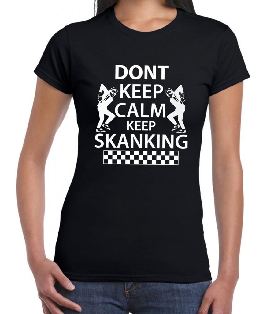 Tribal T-Shirts Womens Don't Keep Calm Keep Skanking Ska T-Shirt (Large, Black)