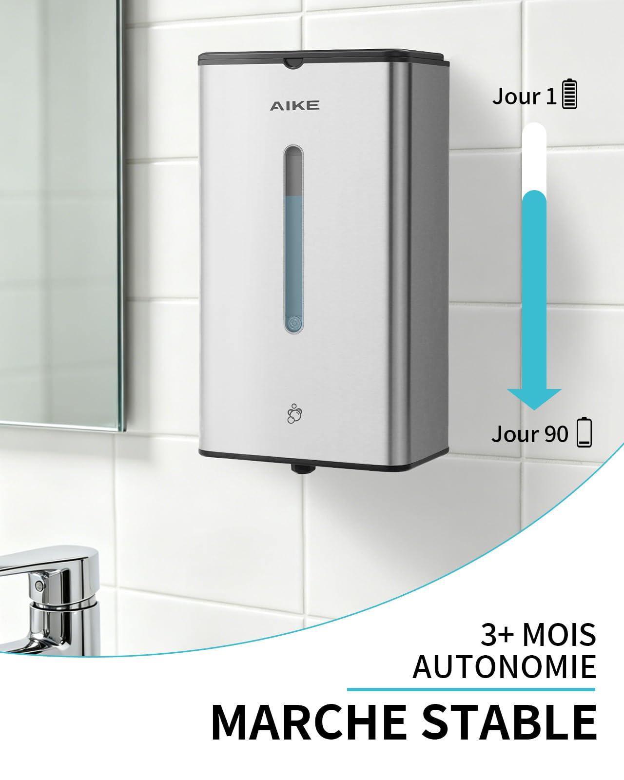 AIKE Distributeur De Savon Moussant Automatique, Murale pour Usage Commercial, 1000ML Acier Inoxydable pour Savon À Mains Moussant, AK1207FA