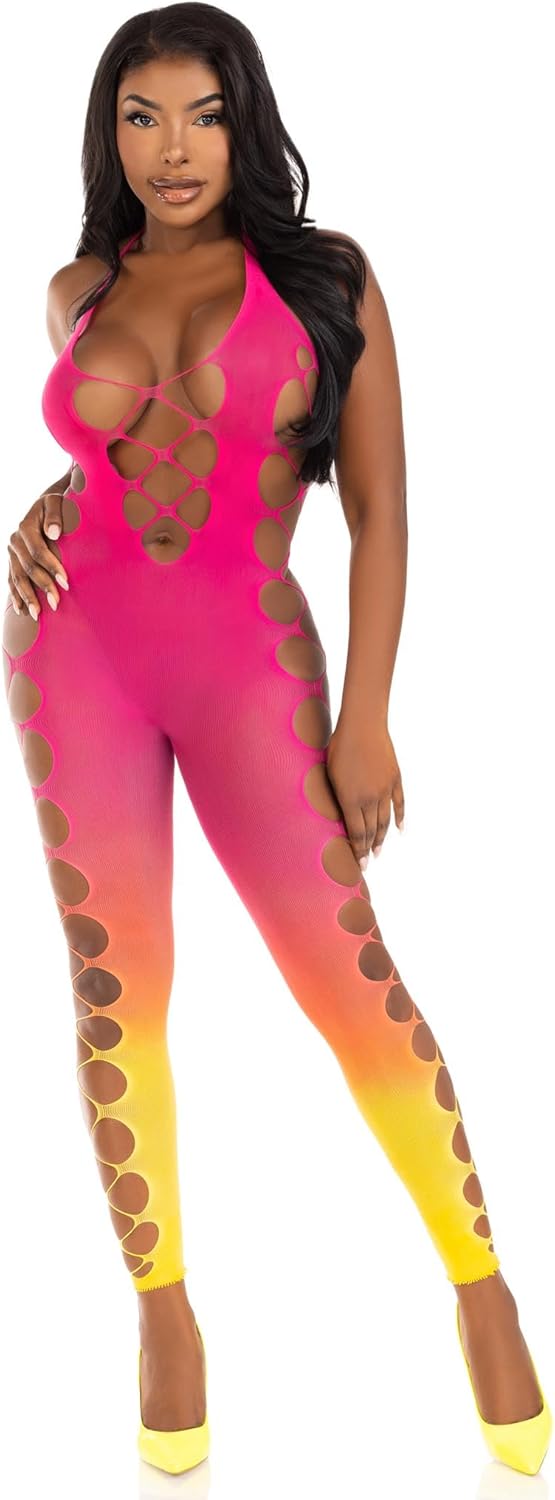 Leg Avenue Women's Seamless Ombre Faux Lace Up Footless Bodystocking