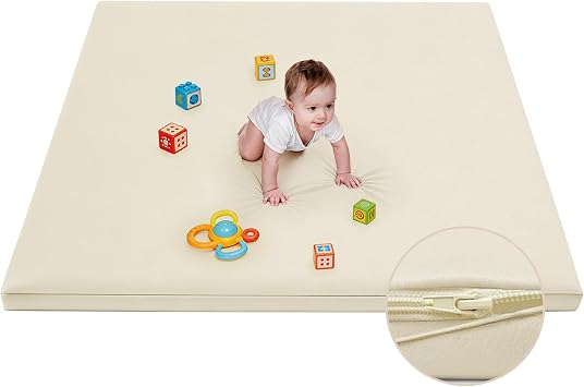 Waterproof Baby Play Mat for Floor Memory Foam 59 * 59 Cushion Playpen Playmat Tummy Time Crawling Mat Nursery Rug Thick Pad Create Soft & Safe Area for Infants,Toddler,Kids,Beige