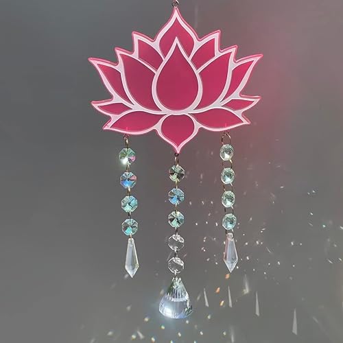 Miniatura 4 de Pink Lotus Flower Crystal Suncatcher, Pretty Rainbow Maker, Zen Sun Light Catcher, Boho Wall Hang, Window Garden Decor, House Warming Gift