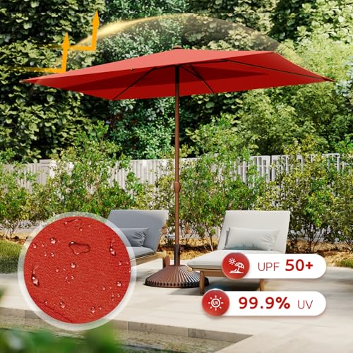 Image of Abba Patio 6.5FT Outdoor Patio Umbrella Outdoor Table Umbrella with Crank Market Umbrella 6 Sturdy Ribs UV Protection Waterproof and Push Button Tilt for Garden Deck Backyard Pool,Dark Red