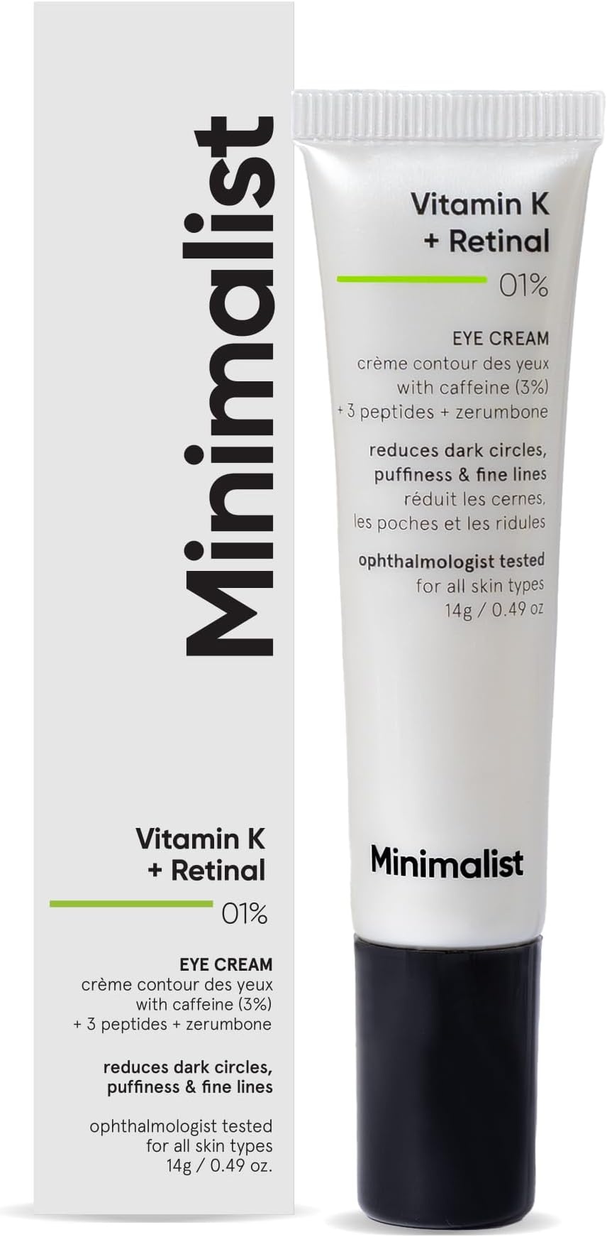 Vitamin K + Retinal 01% Under Eye Cream | Reduces Dark Circles, Wrinkles & Fine Lines | With Caffeine for Puffiness | For Women & Men | 14 gm