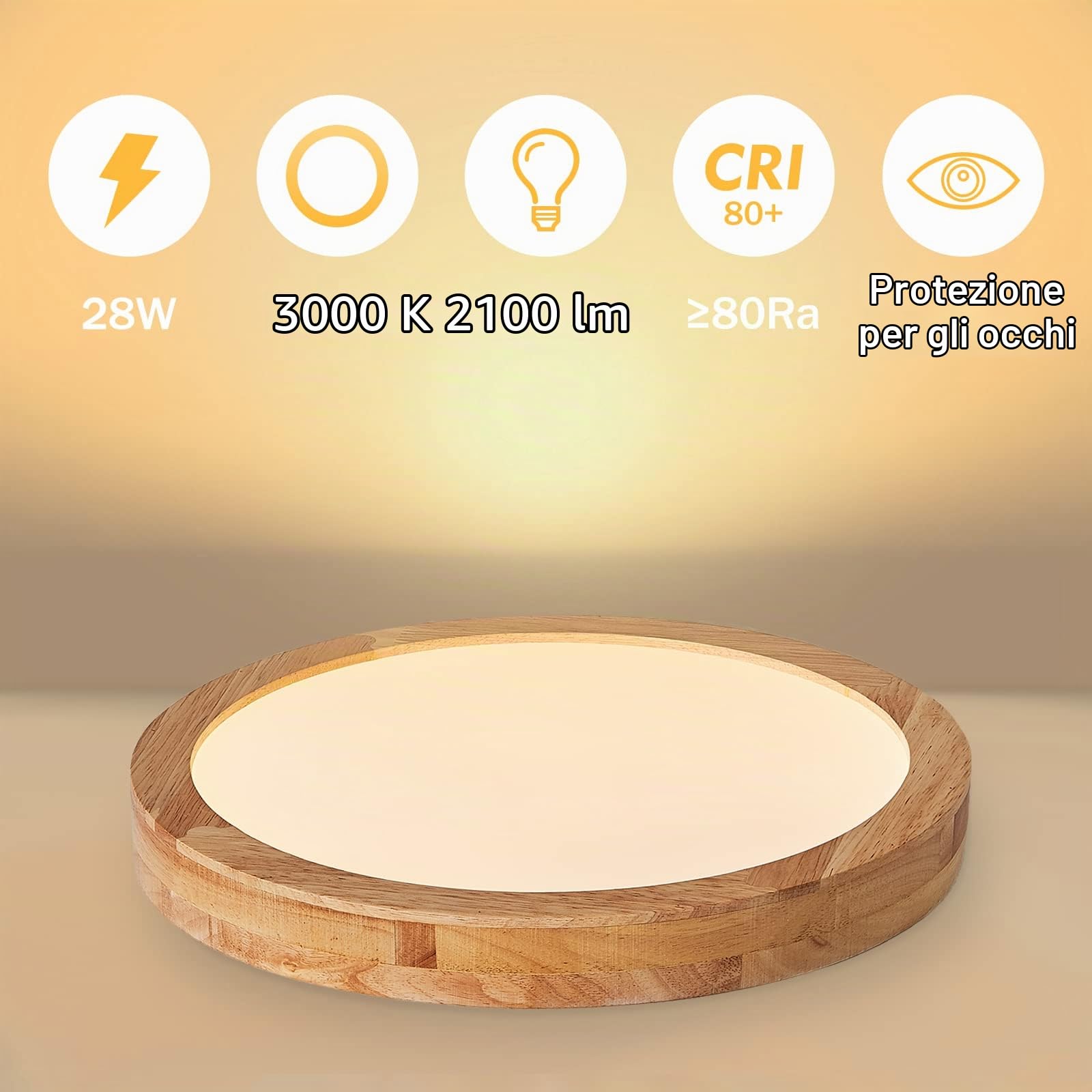 Plafoniera LED Soffitto Moderna 40CM in Legno 28W 3000K Bianco Caldo per Camera da Letto/Ufficio/Cucina/Corridoio/Balcone | Lampada da soffitto a LED bianca calda, rotonda, per soggiorno, camera da letto, ufficio, corridoio, balcone